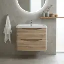 600mm White Oak MDF Board with PVC Vacuum Filmed Two Drawers Curved Wall Hung Vanity Cabinet Only