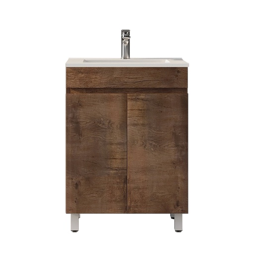 600mm Slim Dark Oak MDF Freestanding Bathroom Vanity Cabinet Only 2 Doors