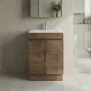 600mm Slim Dark Oak MDF Freestanding Bathroom Vanity Cabinet Only 2 Doors