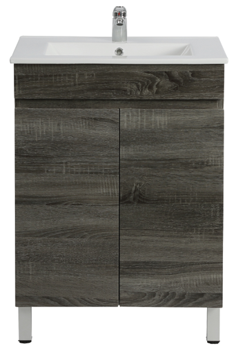 [93098/B63L-DG] 600mm Slim Dark Grey MDF Freestanding Bathroom Vanity Cabinet 2 Doors