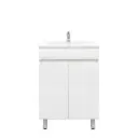 600mm Slim Freestanding Bathroom Vanity Cabinet Only with Legs PVC 2 Door Gloss White