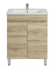 [93097/B63L-WO] 600mm Slim White Oak MDF Freestanding Bathroom Vanity Cabinet 2 Doors