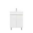 600mm Freestanding Bathroom Vanity Cabinet Only with Legs PVC 2 Door Gloss White