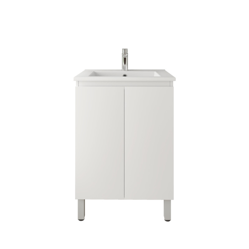 600mm Freestanding with Legs Bathroom Vanity Cabinet Only PVC 2 Door Gloss White