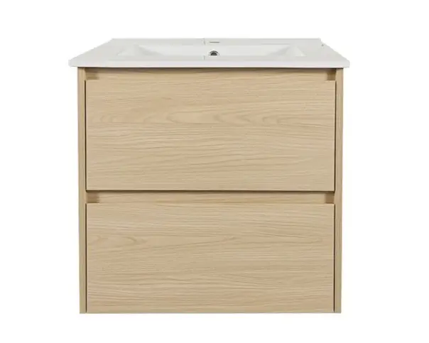 600x460x560mm Hera Tas Oak Wall Hung MDF Vanity Cabinet Only Two Soft Closing Drawers