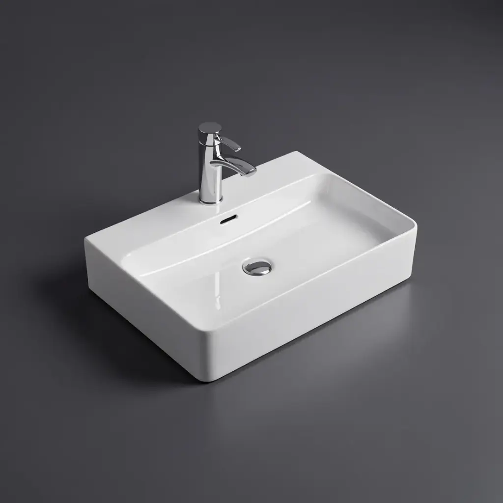 [55506] 605*425*130mm Gloss White Kliff Fine Ceramic Wall Hung/Above Counter Basin Tap Hole With Overflow,32mm Waste