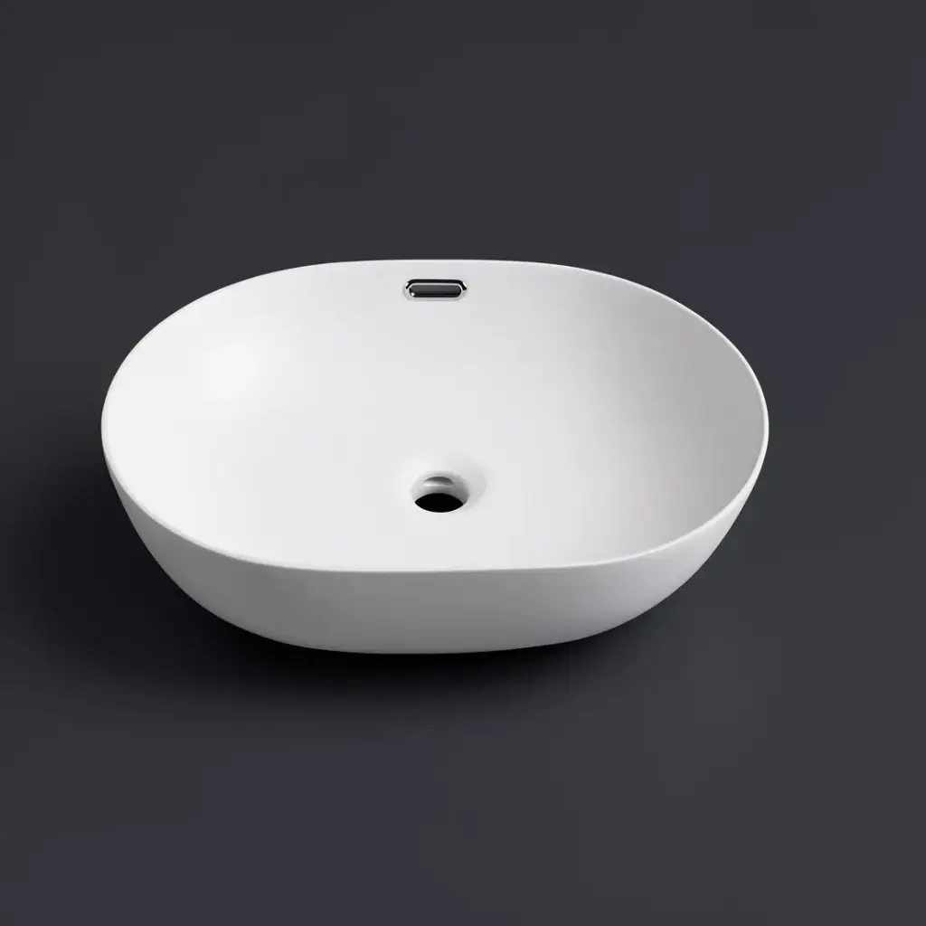 [55448] 610*420*155mm Matte White Ellips Fine Ceramic Above Counter Basins Overflow,32mm Waste