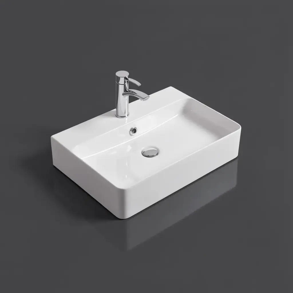 [55508] 710*425*135mm Gloss White Kliff Fine Ceramic Wall Hung/Above Counter Basin Tap Hole With Overflow,32mm Waste