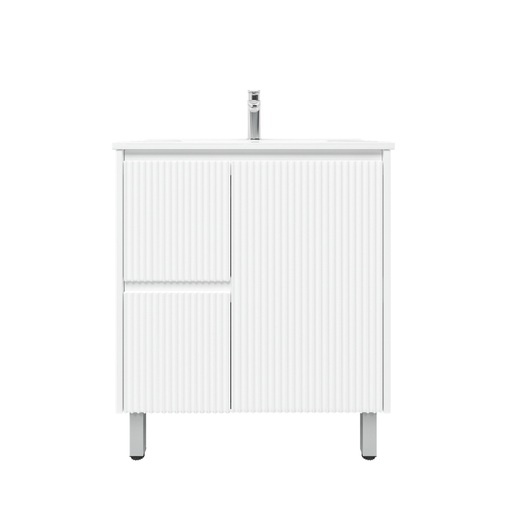 750mm Brio Freestanding Bathroom Vanity Cabinet Only PVC Left Drawer Fluted Matte White