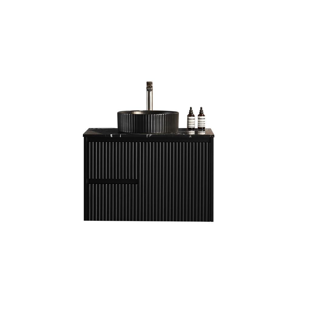 [56609] 740X455X480mm Matte Black Crete Modern Fluted Wall Hung Vanity PVC Cabinet,Left Hand Drawers