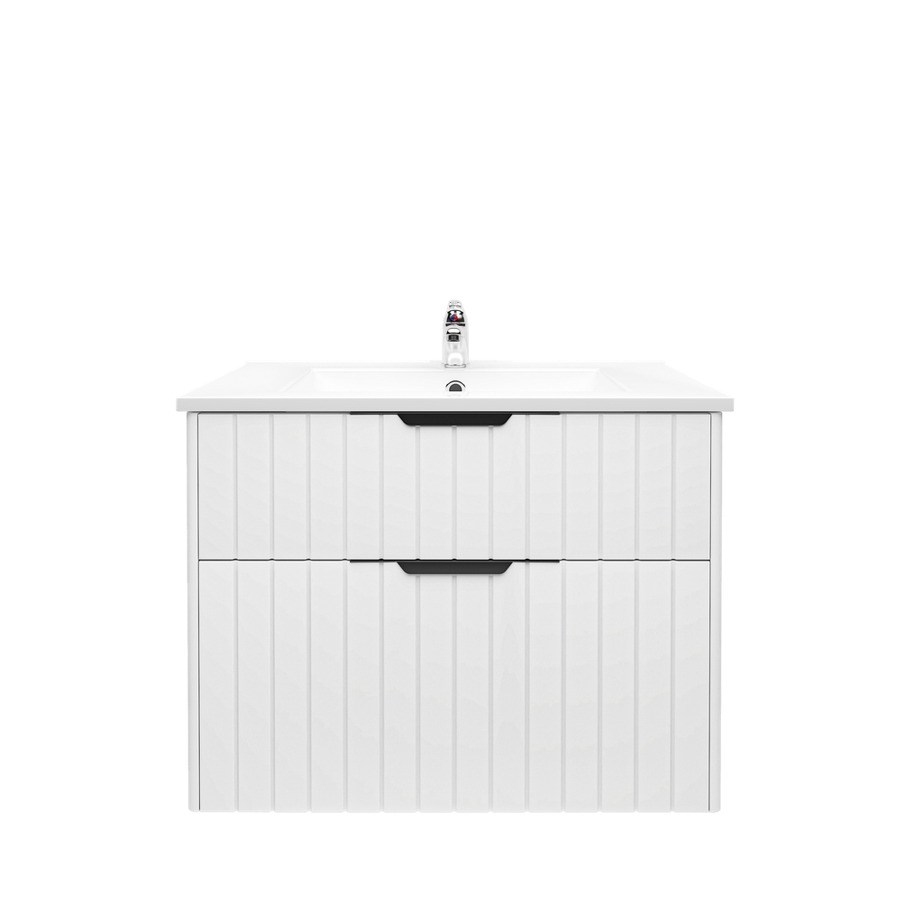 750mm Aria Matte White Mdf Two Drawers Wall Hung Bathroom Vanity Cabinet Only With Handle