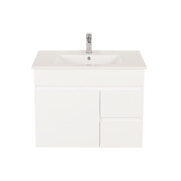 750*450*560mm Wall Hung Gloss White PVC Vanity Right Drawer With Ceramic Top