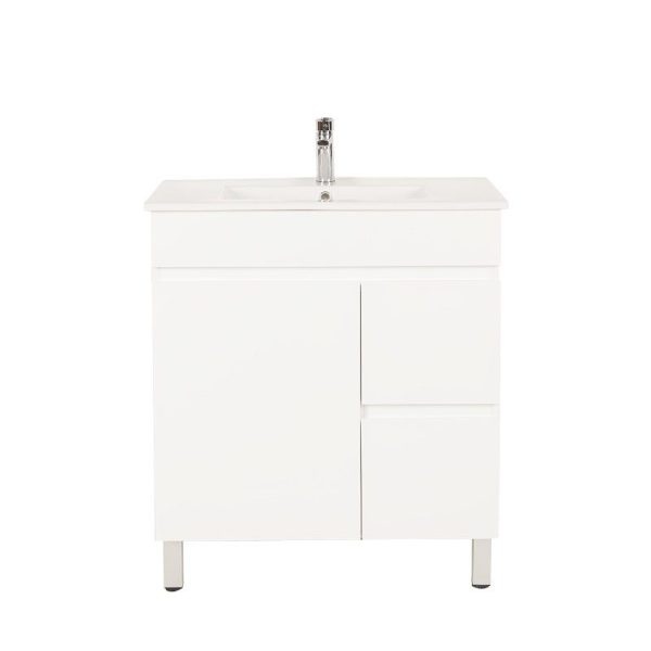 750*450*710mm Freestangding Gloss White PVC Vanity Cabinet Only Right Drawer
