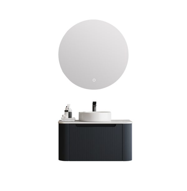 [50423] 750*460*400mm Matt Black Round Edge Grooved Wall Hung Vanity Cabinet Only Soft Closed Single Drawer