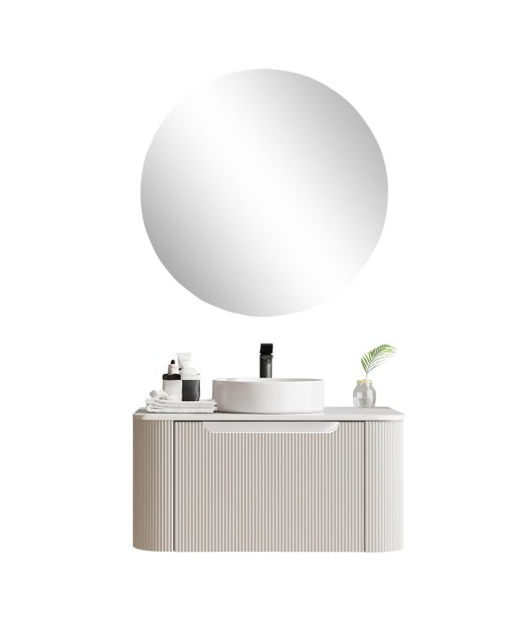 750*460*400mm Matt White Round Edge Grooved Wall Hung Vanity Cabinet Only Soft Closed Single Drawer