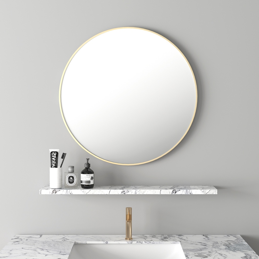 [50233] 750*750*30mm Brushed Gold Aluminum Framed Round Mirror
