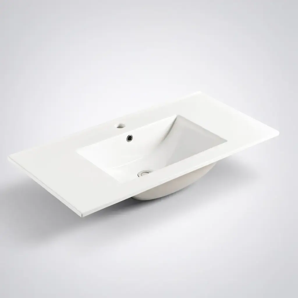 [90110/CT7536] 750mm Slim Gloss White Thin Edge Ceramic Basin Top Bathroom Vanity Sink