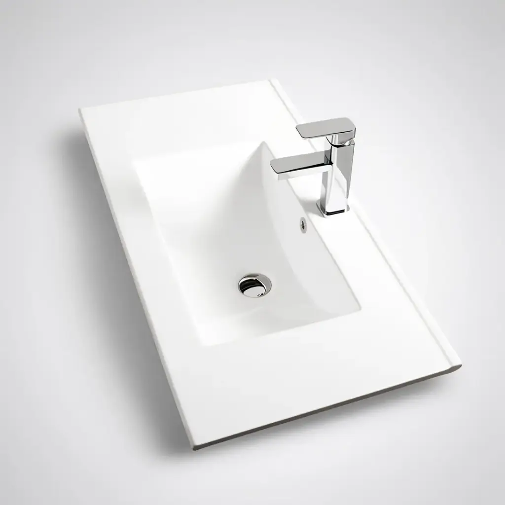 600mm Slim Gloss White Thin Edge Ceramic Basin Top Bathroom Vanity Sink