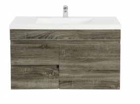 [93158/B73LW-DG] 750mm Slim Dark Grey MDF Wall Hung Bathroom Vanity Cabinet Left Drawer PVC Vacuum Filmed