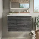 750mm Slim Dark Grey MDF Wall Hung Bathroom Vanity Cabinet Only Left Drawer PVC Vacuum Filmed