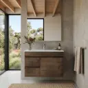 750mm Slim Dark Oak MDF Wall Hung Bathroom Vanity Cabinet Only Left Drawer PVC Vacuum Filmed