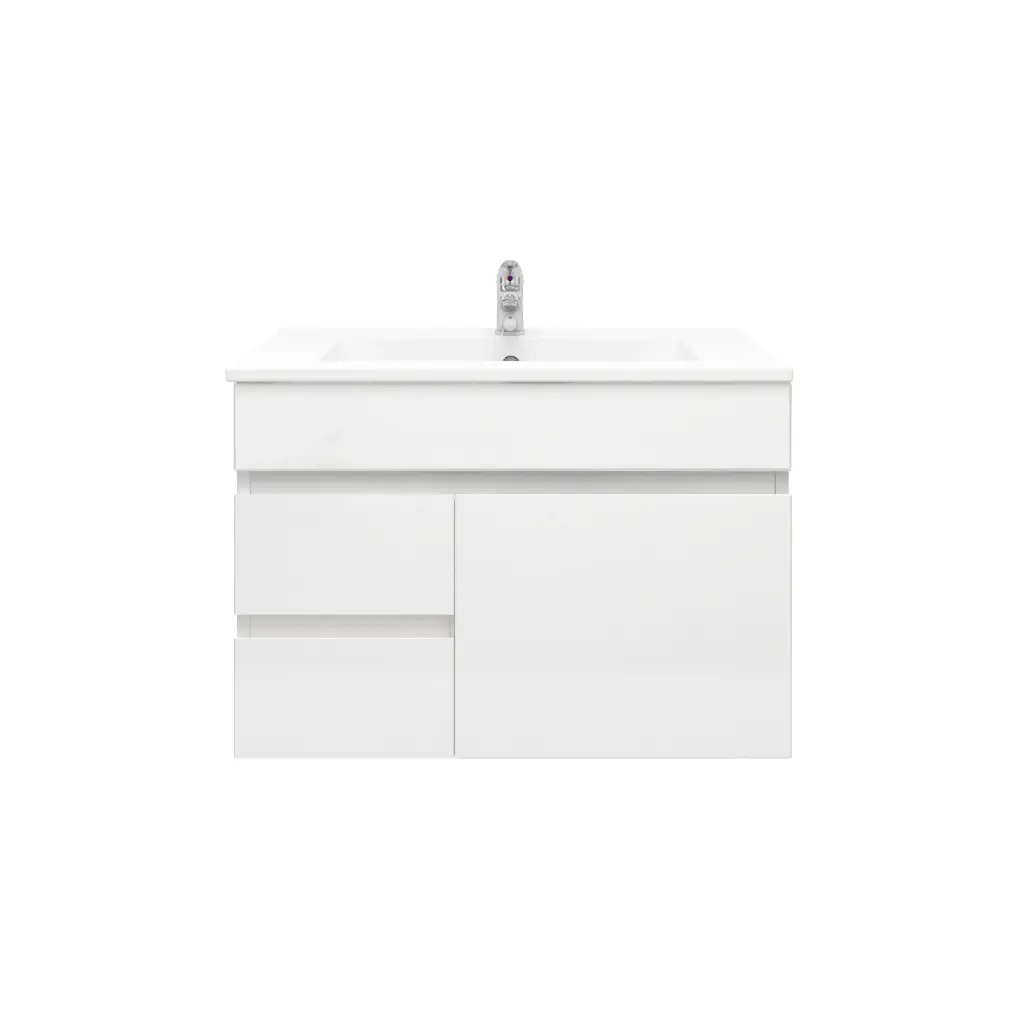 [92073/PVC73WL] 750mm Slim Wall Hung Bathroom Vanity Cabinet Only PVC Left Drawer Gloss White