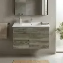 750mm Dark Grey MDF Wall Hung Bathroom Vanity Cabinet Only Left Drawer PVC Vacuum Filmed