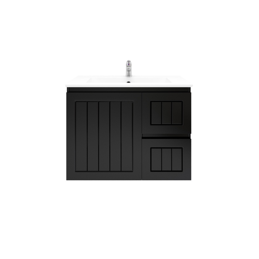 [91092/AM74WR-MB] 750mm Amber Matte Black MDF 2 Right Drawers 1Left Door Wall Hung Bathroom Vanity Cabinet Only