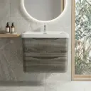 750mm Dark Grey MDF Board with PVC Vacuum Filmed Two Drawers Curved Wall Hung Vanity Cabinet Only