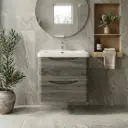 750mm Dark Grey MDF Board with PVC Vacuum Filmed Two Drawers Curved Wall Hung Vanity Cabinet Only