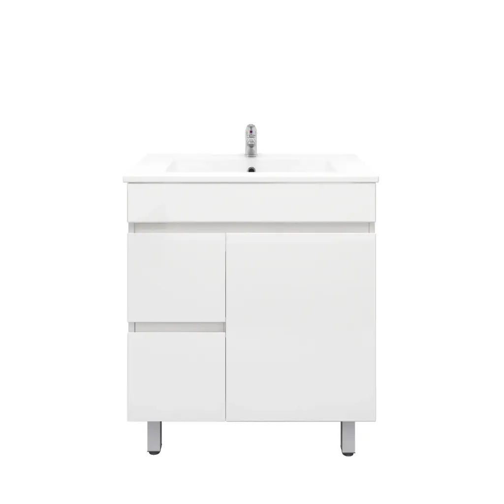 [92008/PVC73LL] 750mm Slim Freestanding Bathroom Vanity Cabinet Only PVC Left Drawer Gloss White