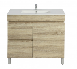 [93117/B73LL-WO] 750mm Slim White Oak MDF Freestanding Bathroom Vanity Cabinet Left Drawer PVC Vacuum Filmed