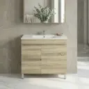 750mm Slim White Oak MDF Freestanding Bathroom Vanity Cabinet Only Left Drawer PVC Vacuum Filmed