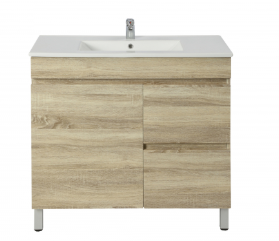 750mm Slim White Oak MDF Freestanding Bathroom Vanity Cabinet Only RightDrawer PVC Vacuum Filmed