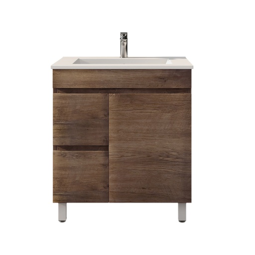 [93111/B74LL-DO] 750mm Darl Oak MDF Freestanding Bathroom Vanity Cabinet Only Left Drawer PVC Vacuum Filmed
