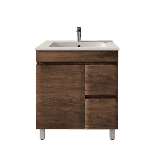 [93107/B74RL-DO] 750mm Darl Oak MDF Freestanding Bathroom Vanity Cabinet Only Right Drawer PVC Vacuum Filmed