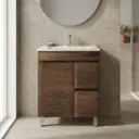 750mm Darl Oak MDF Freestanding Bathroom Vanity Cabinet Only Right Drawer PVC Vacuum Filmed