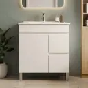 750mm Gloss White MDF 2 Right Drawers 1 Left Door Freestanding Bathroom Vanity Cabinet Only