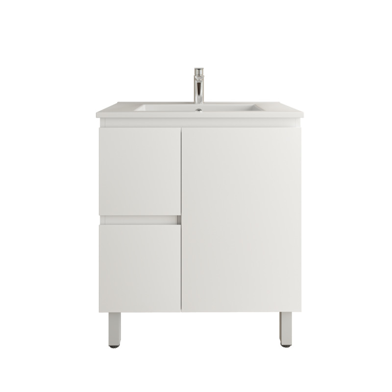 [92099/APVC74LL] 750mm Freestanding Bathroom Vanity Cabinet PVC Left Drawer Gloss White
