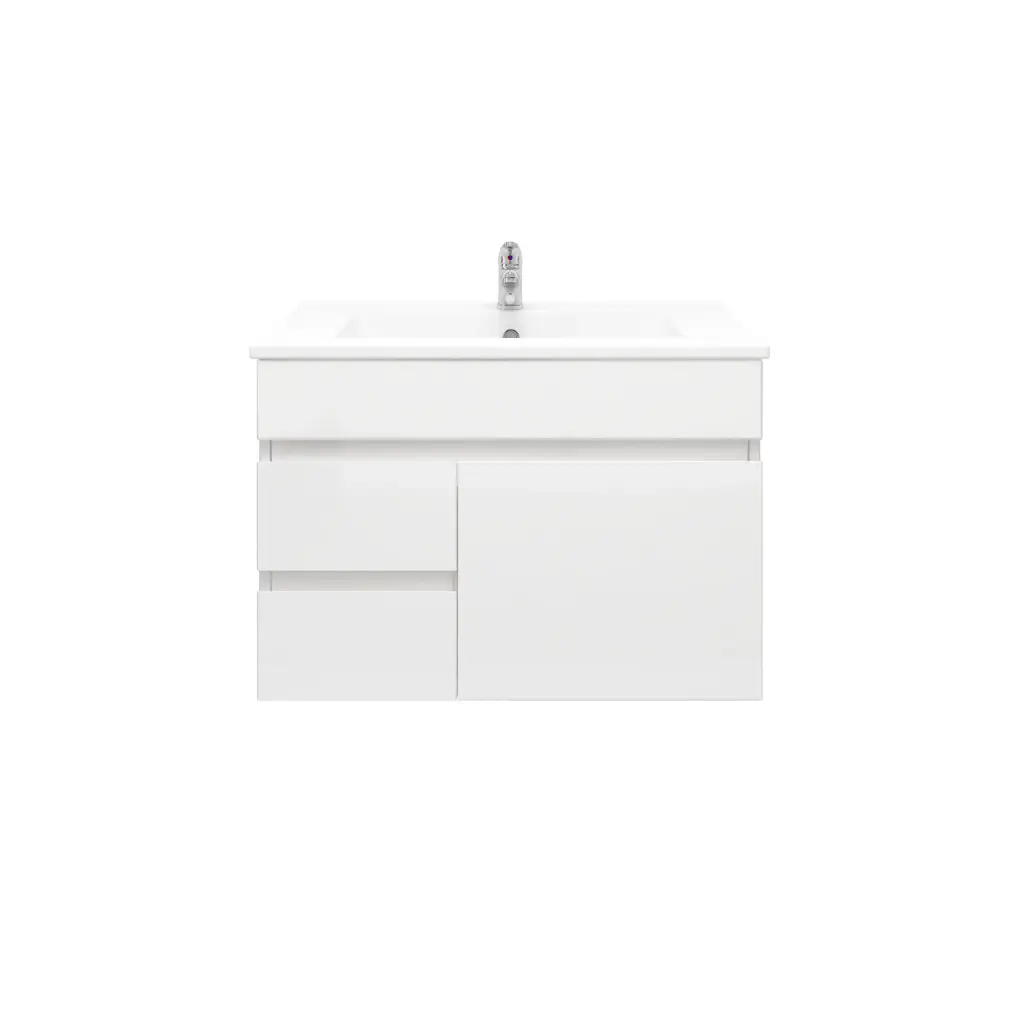 [92013/PVC74WL] 750mm Wall Hung Bathroom Vanity Cabinet Only PVC Left Drawer Gloss White