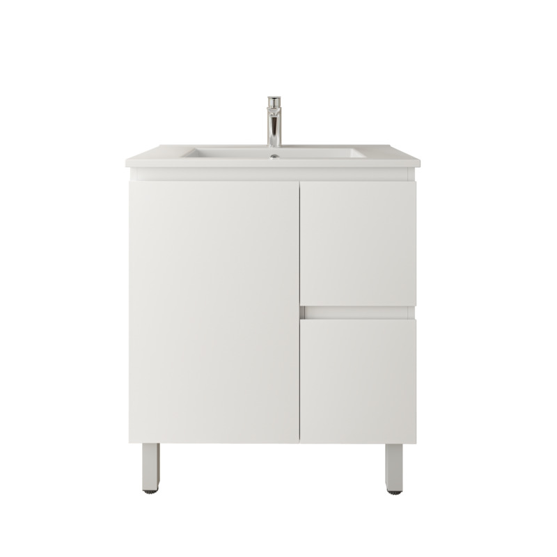 750mm Freestanding Bathroom Vanity Cabinet Only PVC Right Drawer Gloss White