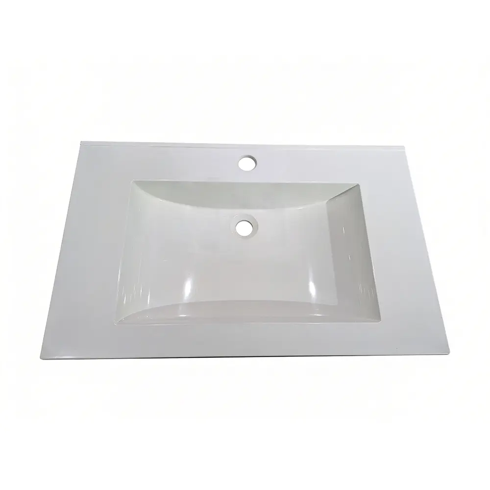 [90118/SMC750] 750mm Gloss White Glasstone Basin 1 Tap Hole Vanity Top