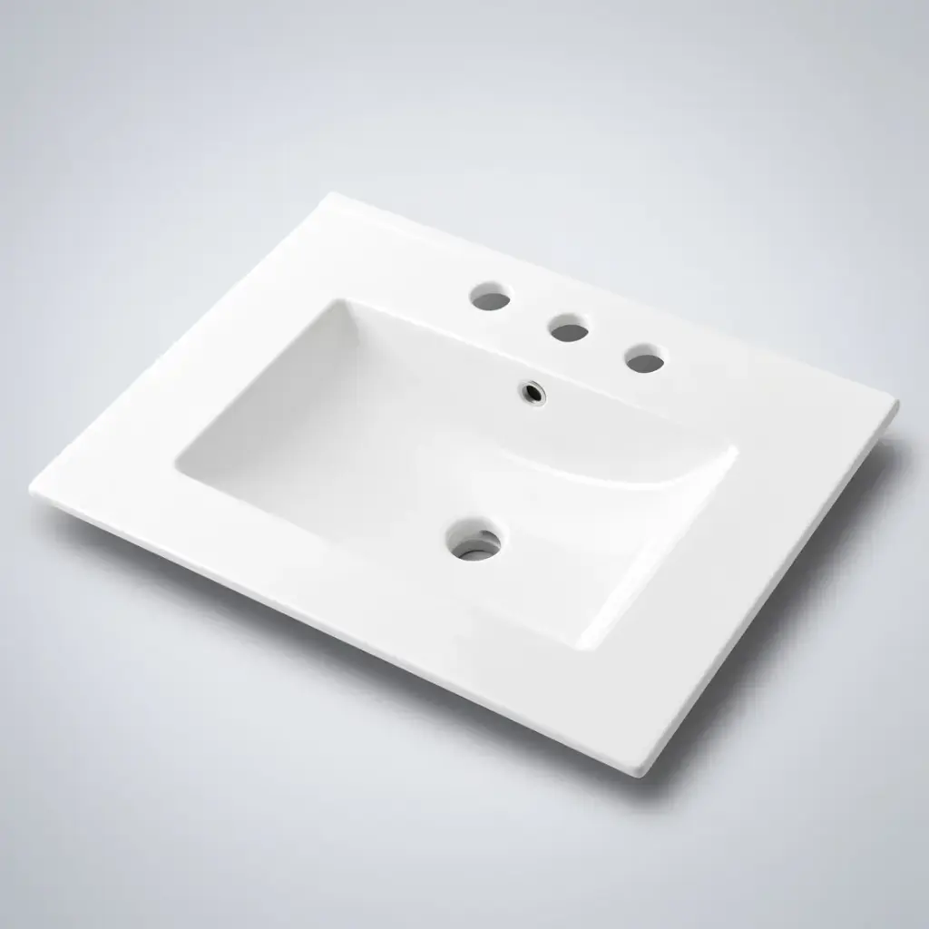 [56307] 755*463*175mm Gloss White Crete Fine Ceramic Counter Top 3 Tap Hole Overflow,32mm Waste
