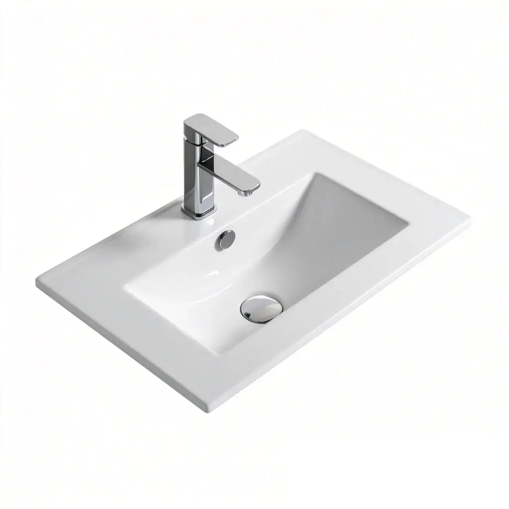 [56299] 760*365*165mm Gloss White Crete Fine Ceramic Slim Counter Top One Tap Hole Overflow,32mm Waste