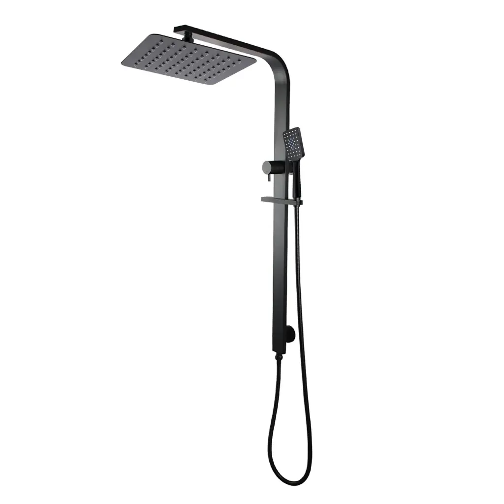 [40264] 8'' Square Black Shower Station Top Water Inlet(Wide Rail)