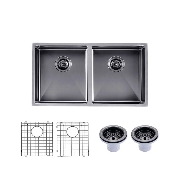 [42998] 820x457x230mm Gunmetal Stainless Steel PVD Double Bowl Kitchen Sink