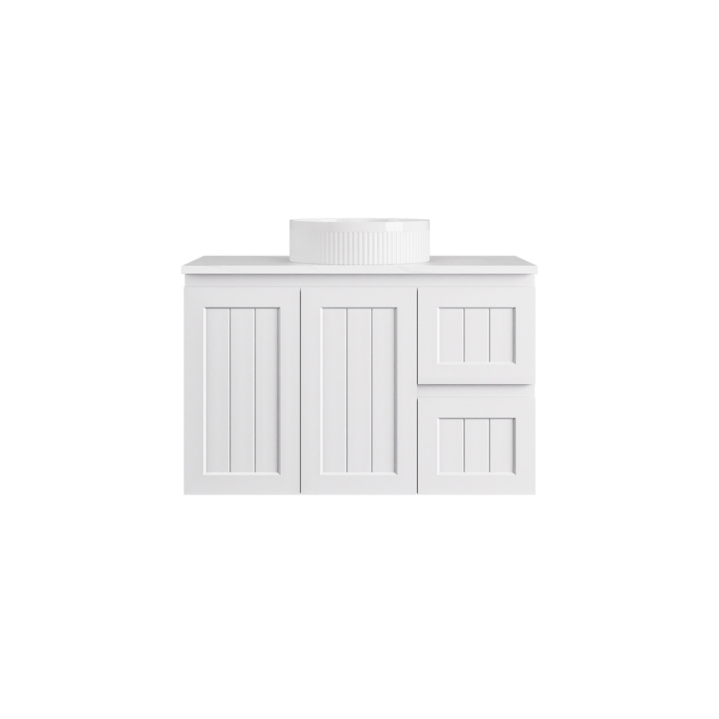 [56735] 890*360*560mm Matte White Archill Federation Wall Hung Ensuite PVC Cabinet Right Hand Drawer