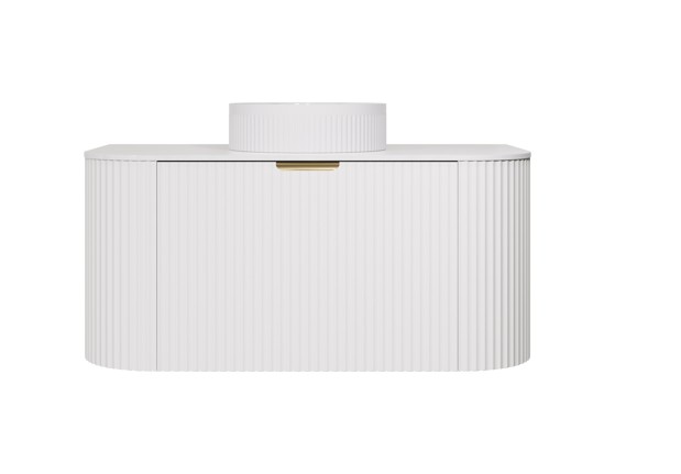[56519] 890X455X400mm Matte White Agena Modern Fluted Wall Hung Vanity PVC Cabinet