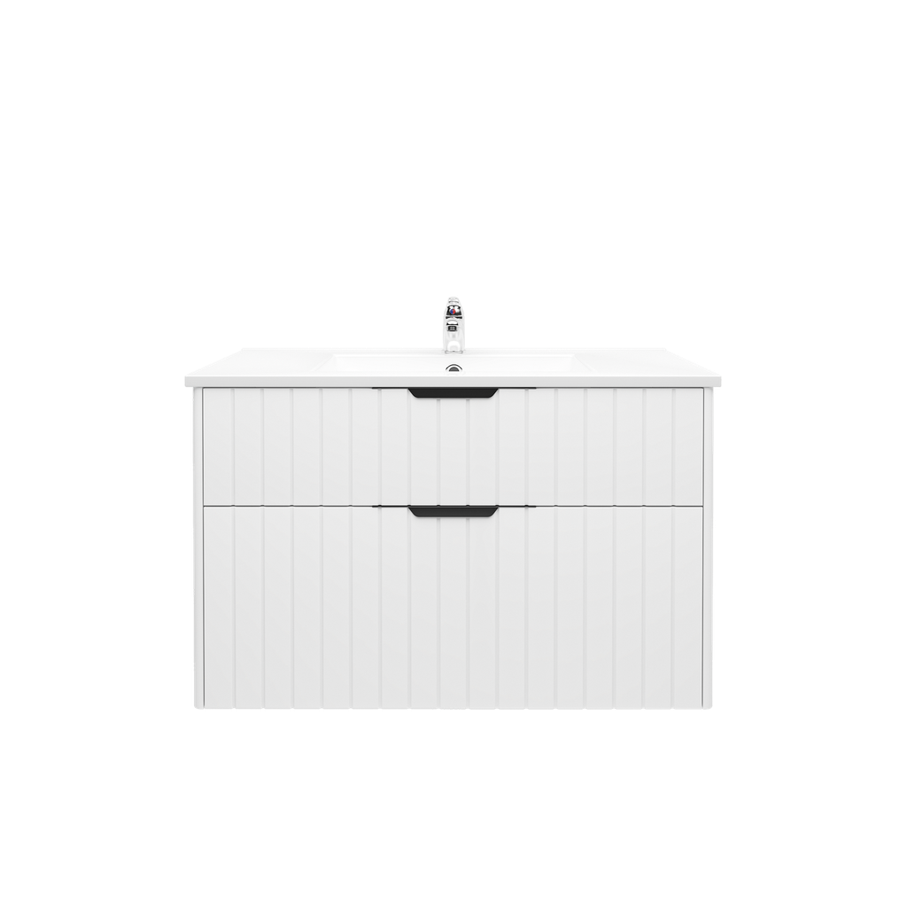 [91115/AR9046W-MW] 900mm Aria Matte White MDF Two Drawers Wall Hung Bathroom Vanity Cabinet Only With Handle