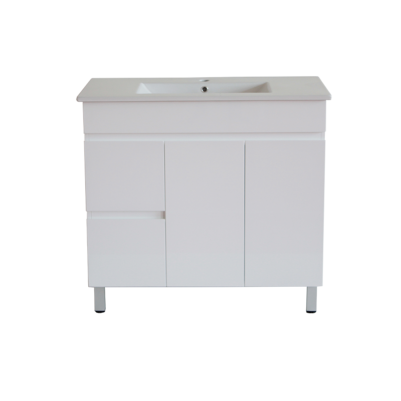 [50508] 900*350*710mm Freestangding Gloss White Slim PVC Vanity Cabinet Only Left Drawer